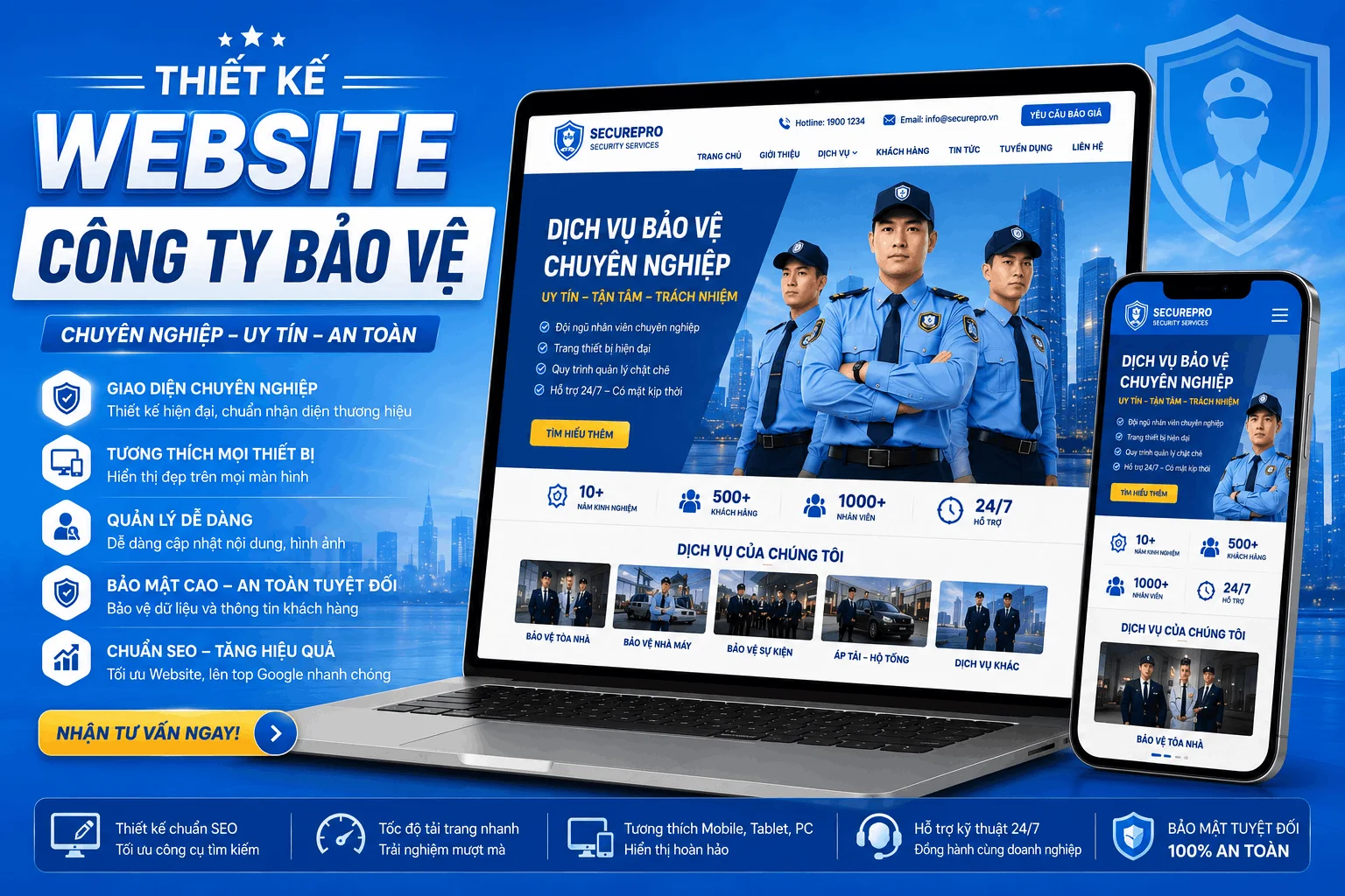 DonaWeb Thiết Kế Web Công Ty Bảo Vệ Chuyên Nghiệp Cho Dịch Vụ 24/7