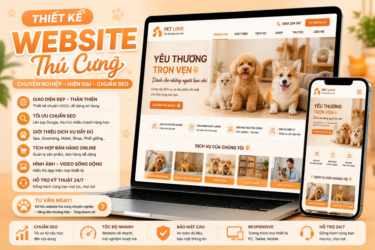 DonaWeb thiết kế web shop thú cưng - dịch vụ thú cưng Đồng Nai