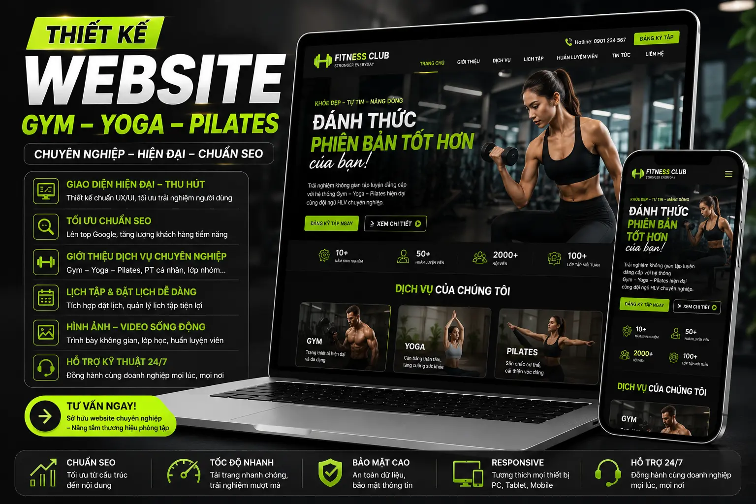Donaweb Thiết Kế Web Phòng GYM- Yoga - Pilates phong cách hiện đại
