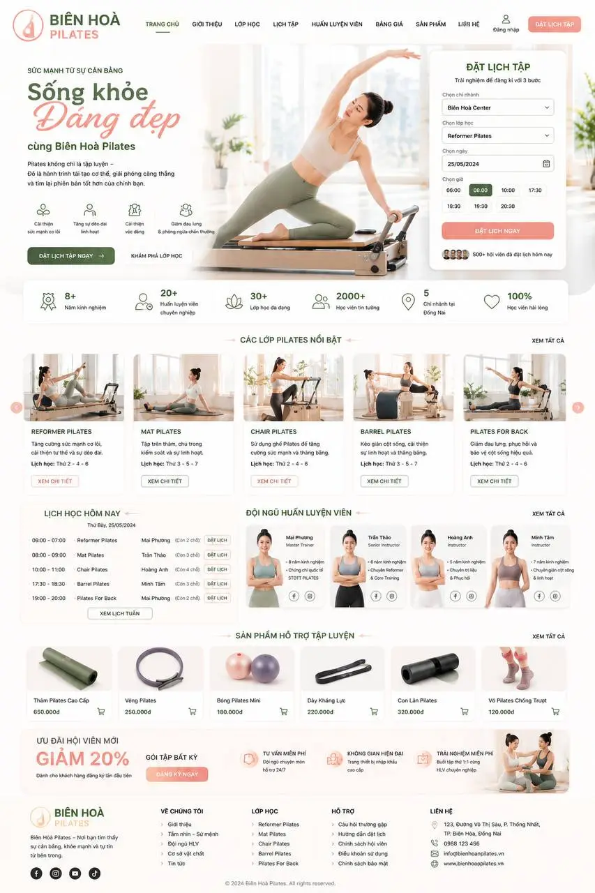 Mẫu website phòng Pilates Biên Hòa
