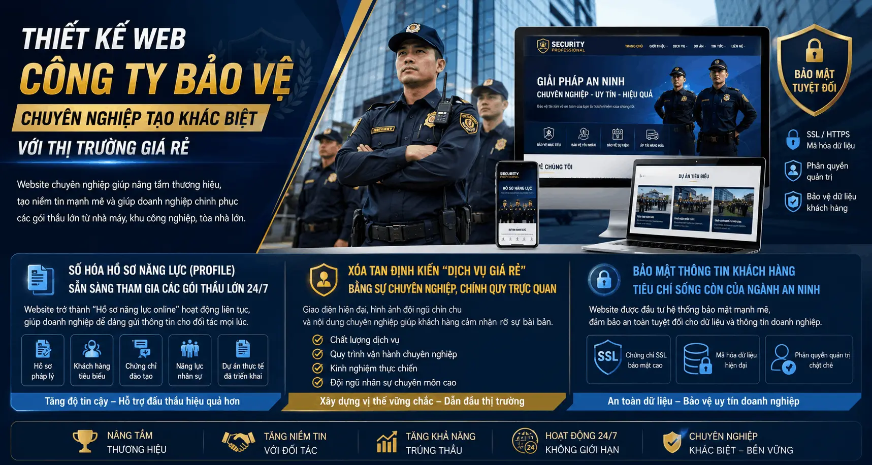 Thiết kế web công ty bảo vệ chuyên nghiệp tạo khác biệt với thị trường giá rẻ
