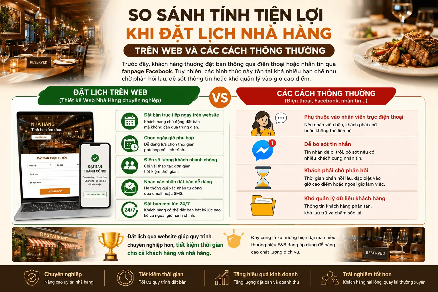 So Sánh Tính Tiện Lợi Khi Đặt Lịch Nhà Hàng Trên Web Và Các Cách Thông Thường
