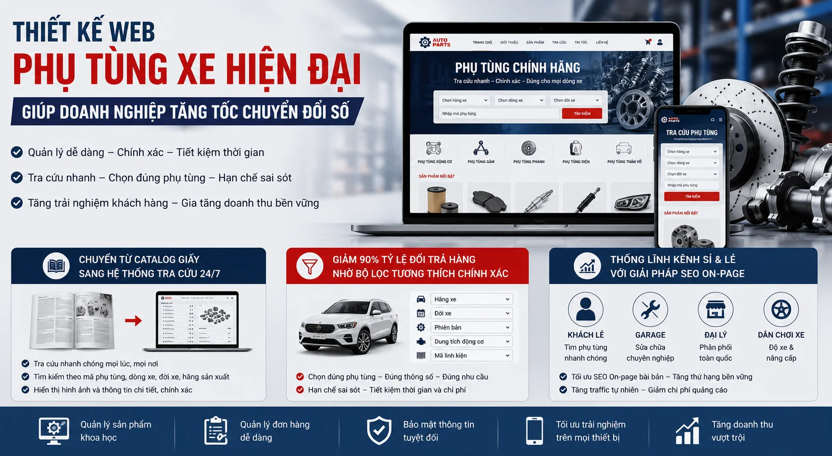 Thiết kế web linh kiện phụ tùng xe hiện đại giúp doanh nghiệp tăng tốc chuyển đổi số