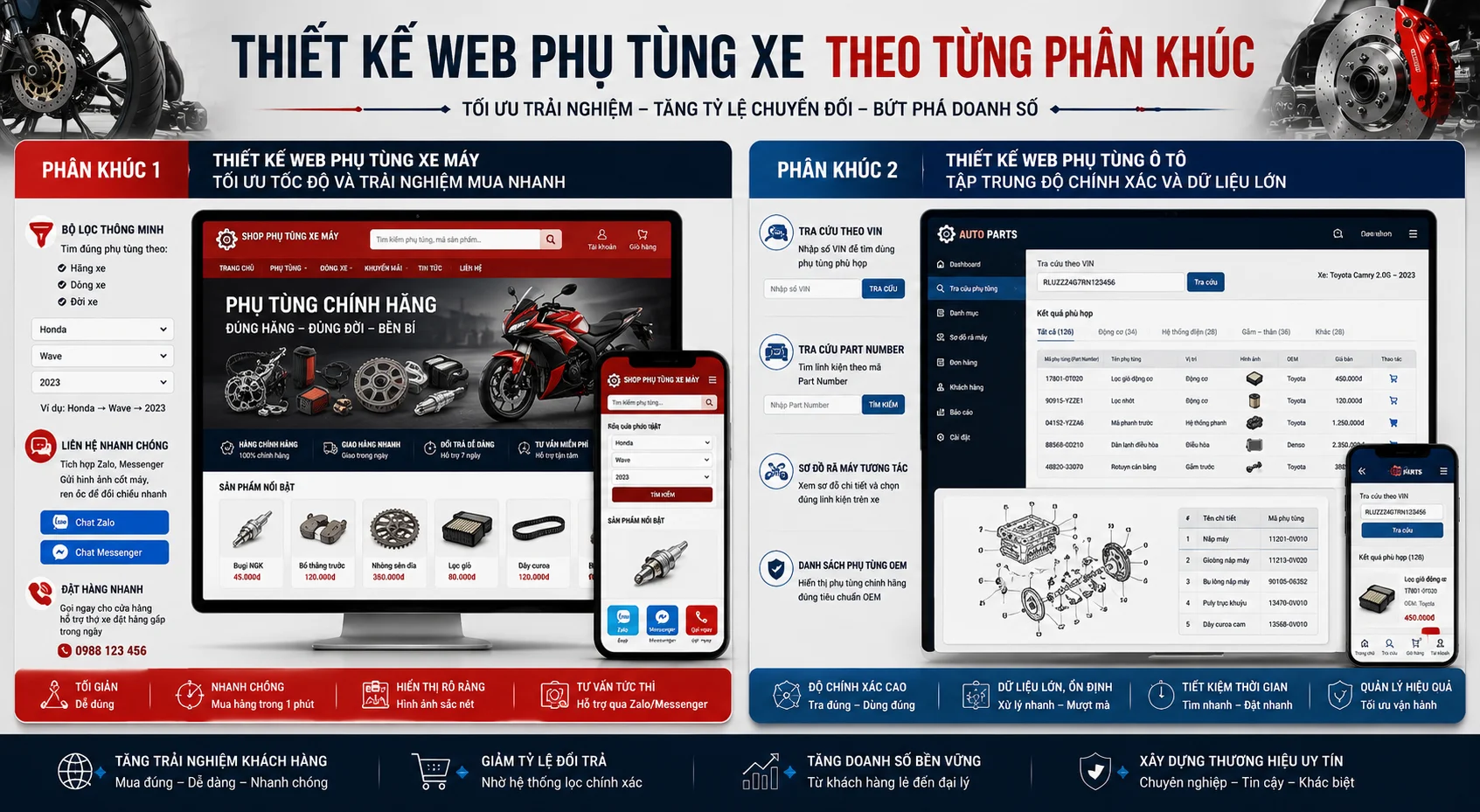 Website phụ tùng xe theo từng phân khúc sản phẩm và hành vi khách hàng