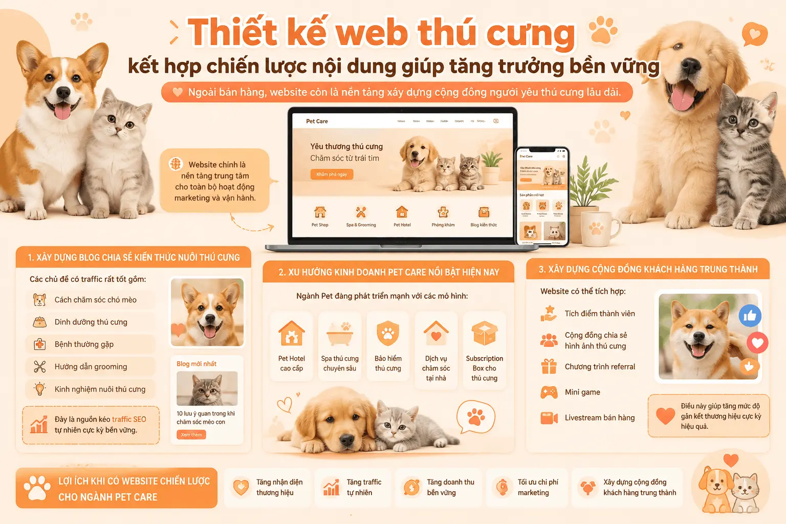 Thiết kế web thú cưng kết hợp chiến lược nội dung giúp tăng trưởng bền vững