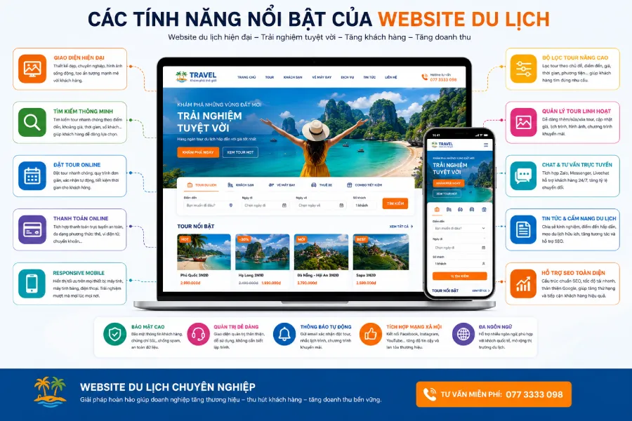 Tính năng nổi bật của thiết kế web du lịch