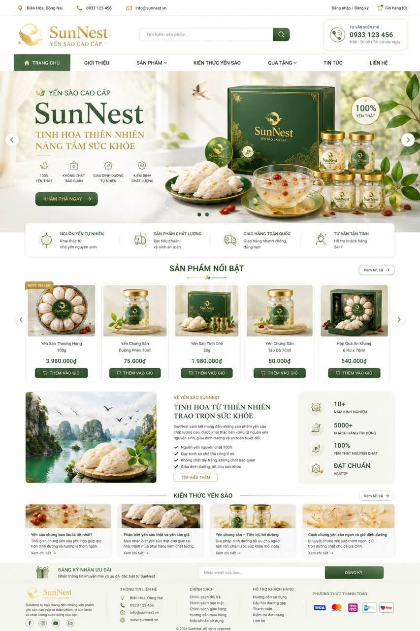 Mẫu website Yến Sào cho Shop Online