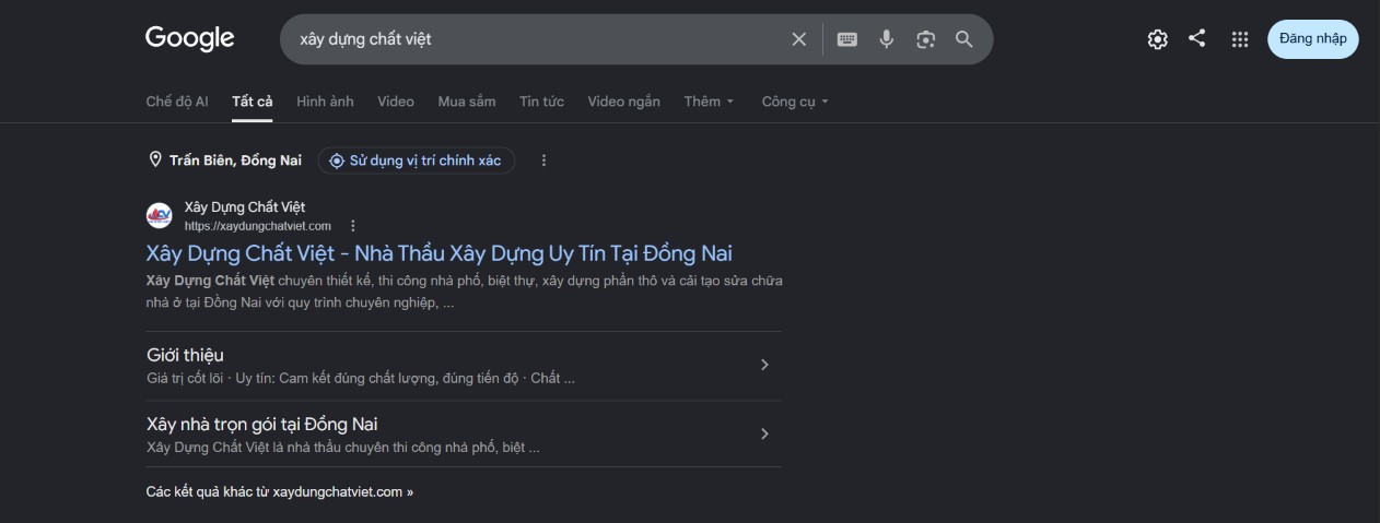 Kết quả tìm kiếm của website xây dựng Chất Việt trên Google